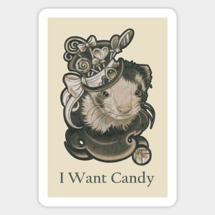 The Candy Lover Ferret - I Want Candy - Charcoal Outlined Version Sticker